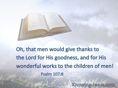 Oh, that men would give thanks to the Lord for His goodness, and for His wonderful works to the children of men!